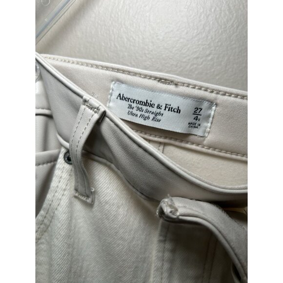 Abercrombie & Fitch Cream 90's Straight Ultra High Rise Jeans Leather Trim 27 - Picture 5 of 7